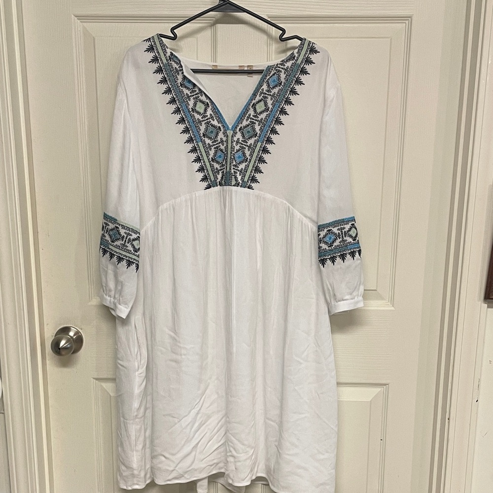 Soft Surroundings White Embroidered Boho Dress- 1X